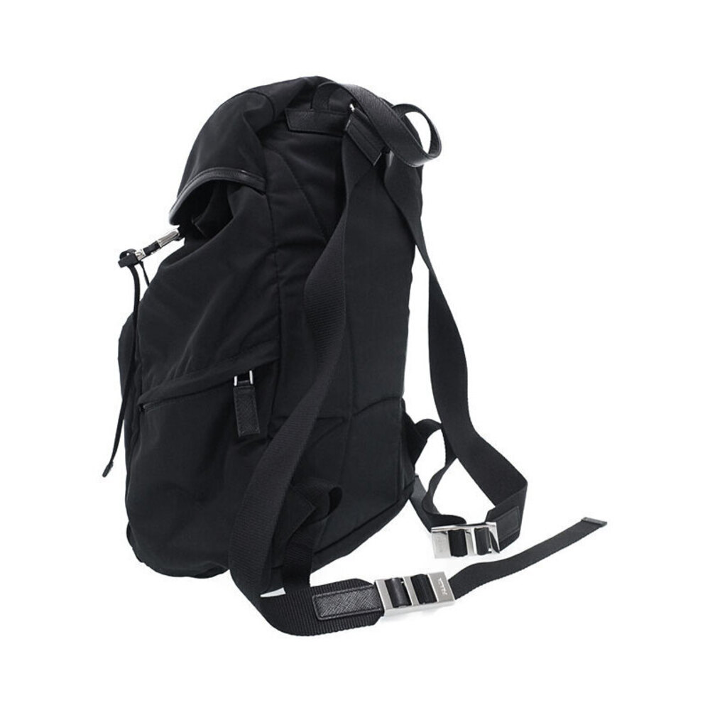 Prada triangle ReNylon flap logo backpack Black enamel